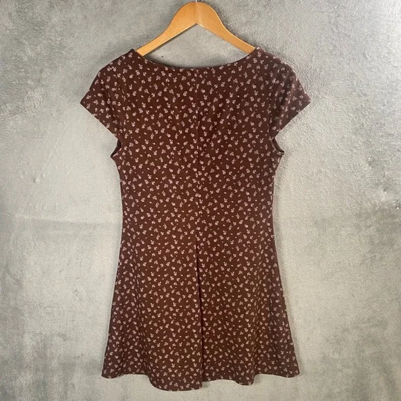 No Boundaries Babydoll Mini Dress Womens Medium Brown Floral Y2k 90s Forest‎ - Picture 3 of 7